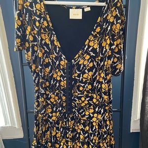 Maeve Anthropologie Black And Yellow Floral Dress